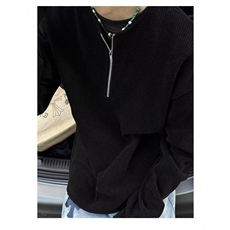 【003】半拉链长袖t恤男秋季华夫格打底衫宽松情侣A079-T1422-P37，男装T恤，电商A079