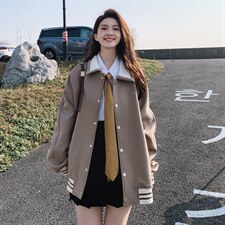 主推现货时尚翻领拼色棒球服休闲短外套，女装短外套，菡迪欧娜