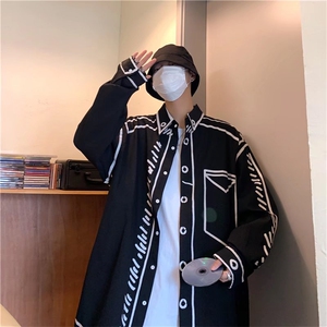 长袖衬衫春款男港风潮流涂鸦衬衫W2208P38图片