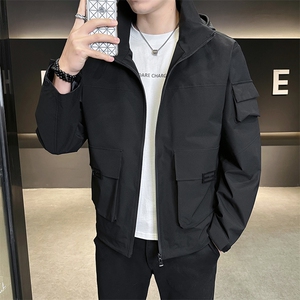 春秋新款户外休闲冲锋衣连帽外套男士工装美式多口袋夹克2523-P75图片