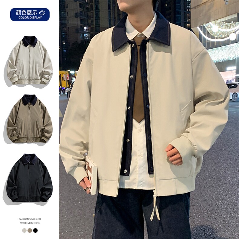 春季新款撞色拼接假两件翻领外套男休闲夹克JK02631-P80图片