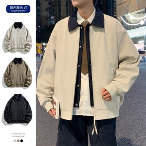春季新款撞色拼接假两件翻领外套男休闲夹克JK02631-P80图片