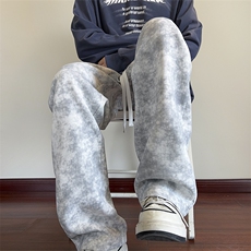 秋季新款休闲裤男宽松扎染直筒裤拖地卫裤K786-P45控68，男装休闲裤，星座209-2