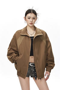 美式罗纹拼接袖子褶皱大码M-5XL教练夹克女JK78056P69控105图片