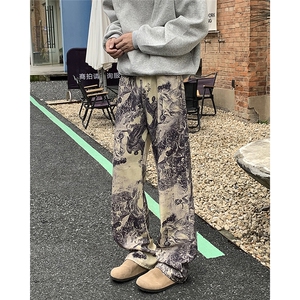 美式hiphop嘻哈风休闲裤t复古水洗扎染工装直筒裤K605-P48图片