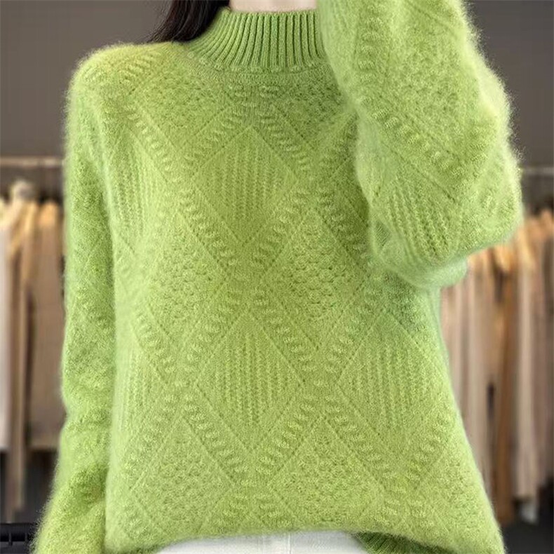 2025年秋季长袖疙瘩半高时尚百搭通勤简约休闲，女装针织衫/毛衣，萱芳婷羊绒