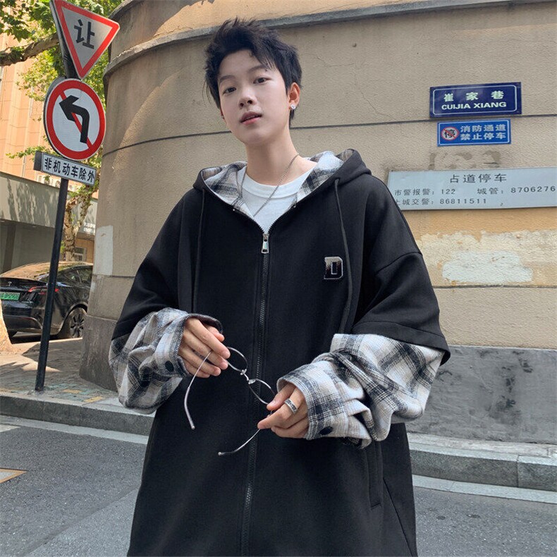 2025春季新款港风外景大码假两件菠萝格卫衣M-5XHW24758-P85,男装卫衣,电商A022