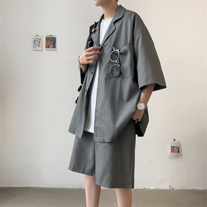 2021ins简约西装套装五分袖外套短裤宽松西服男生 现货 W639-P42图片