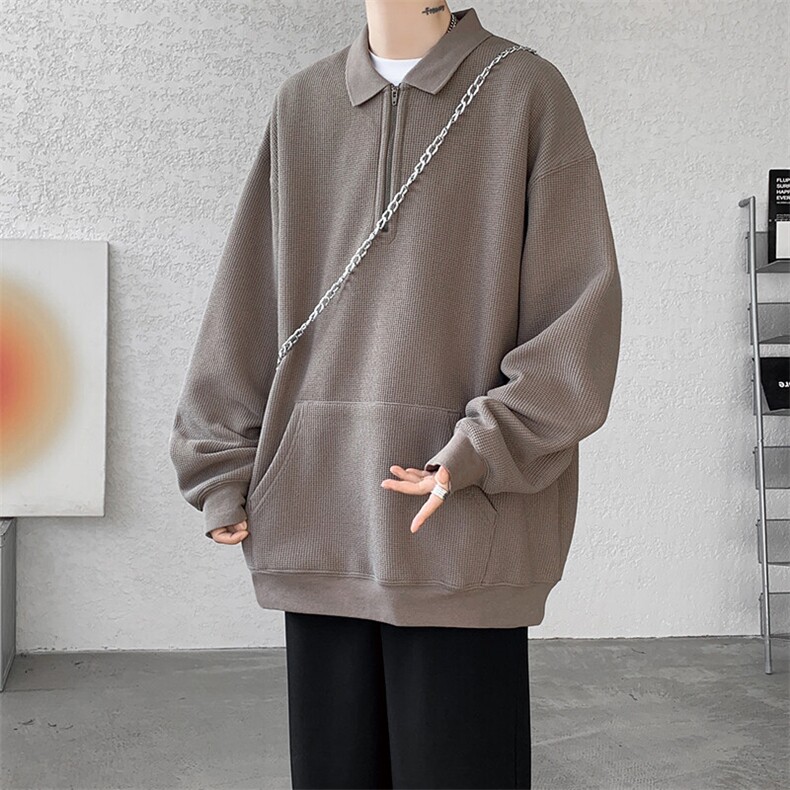 8XL-M春季半开拉链翻领卫衣男潮牌大码套头衫长袖t恤外套WY003,男装T恤,电商B312