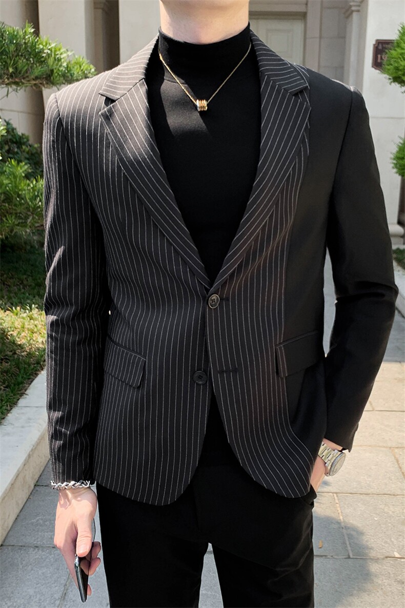 秋冬店主休闲夹克礼服西装单西男士修身拼条西服A236-XZ2309-155,男装夹克,电商A236