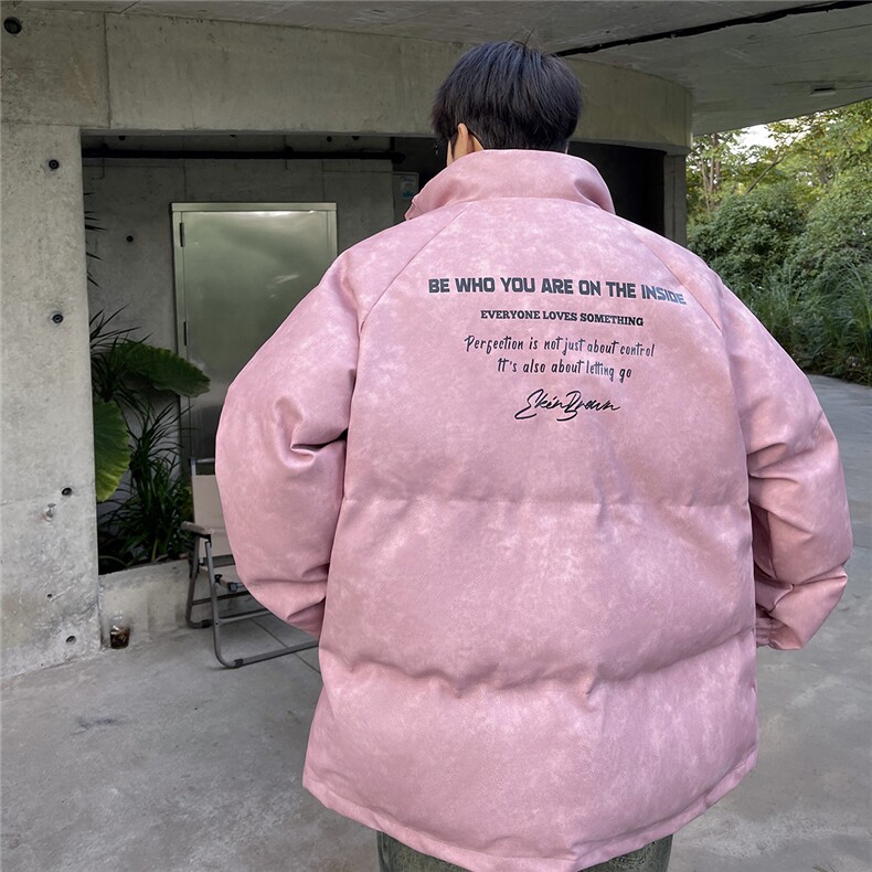 港风立领PU皮复古做旧金属印花字母设计棉衣男MY77732P130控178，男装棉衣，星座227-7