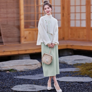 热销 春季新款女装新中式双面呢大衣绣花外套显瘦气质百搭长袖上衣图片