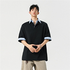25夏装新品假两件衬衫领短袖T恤POLO衫翻领上衣男H1077特P38，男装T恤，电商A341