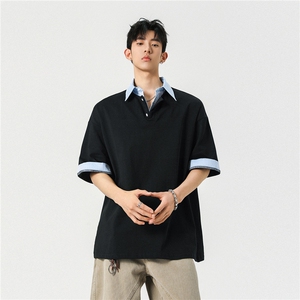 25夏装新品假两件衬衫领短袖T恤POLO衫翻领上衣男H1077特P38