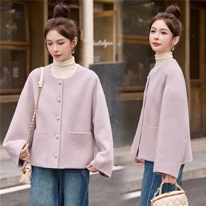 双面绒大衣短款女,女装毛呢外套,朵莱米