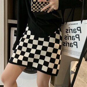 棋盘格半裙图片