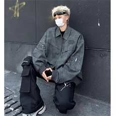 JK38-P632025秋冬款美式擦色皮衣夹克外套男宽松PU机车复古，男装夹克，电商B323A