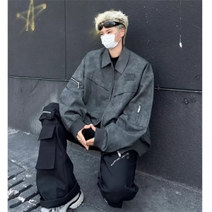 JK38-P63 2025秋冬款美式擦色皮衣夹克外套男宽松PU机车复古图片