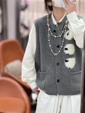 无袖针织开衫女春秋新款时尚显瘦背心外搭叠穿上衣，女装马甲，大千羊绒