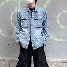 美式复古牛仔外套男士2025秋冬款宽松满印提花夹克上衣W6797-P67，男装工装外套，星座412-3