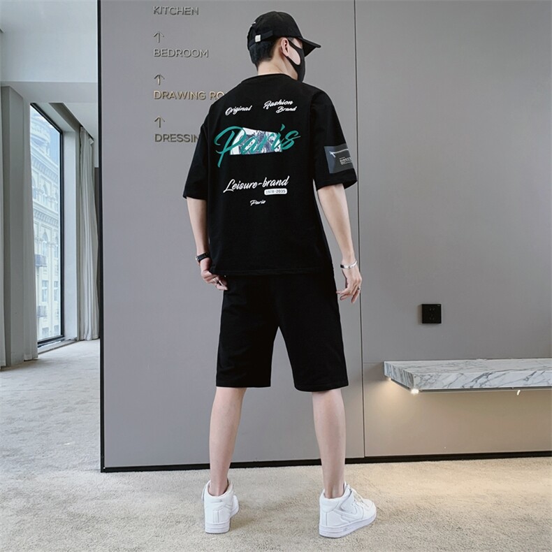 2024夏季休闲T恤套装男装短袖时尚潮流青少年两件套F307P58，男装休闲套装，电商A086