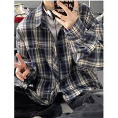 格子衬衫男女生款2025新款宽松休闲长袖百搭衬衣复古外套CS309，男装衬衫，星座1116A（原606A-3）