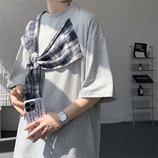 T10128-特批32控58曼巴棉大码撞色拼接个性小众T恤短袖潮，男装T恤，电商A059