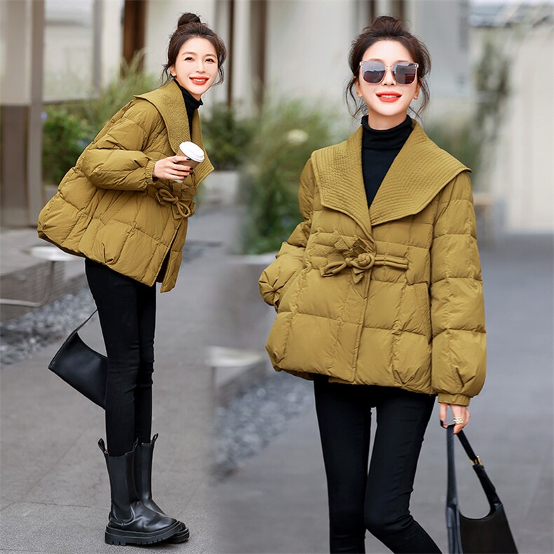 2022时尚优雅减龄气质大翻领羽绒服,女装羽绒服,天丽
