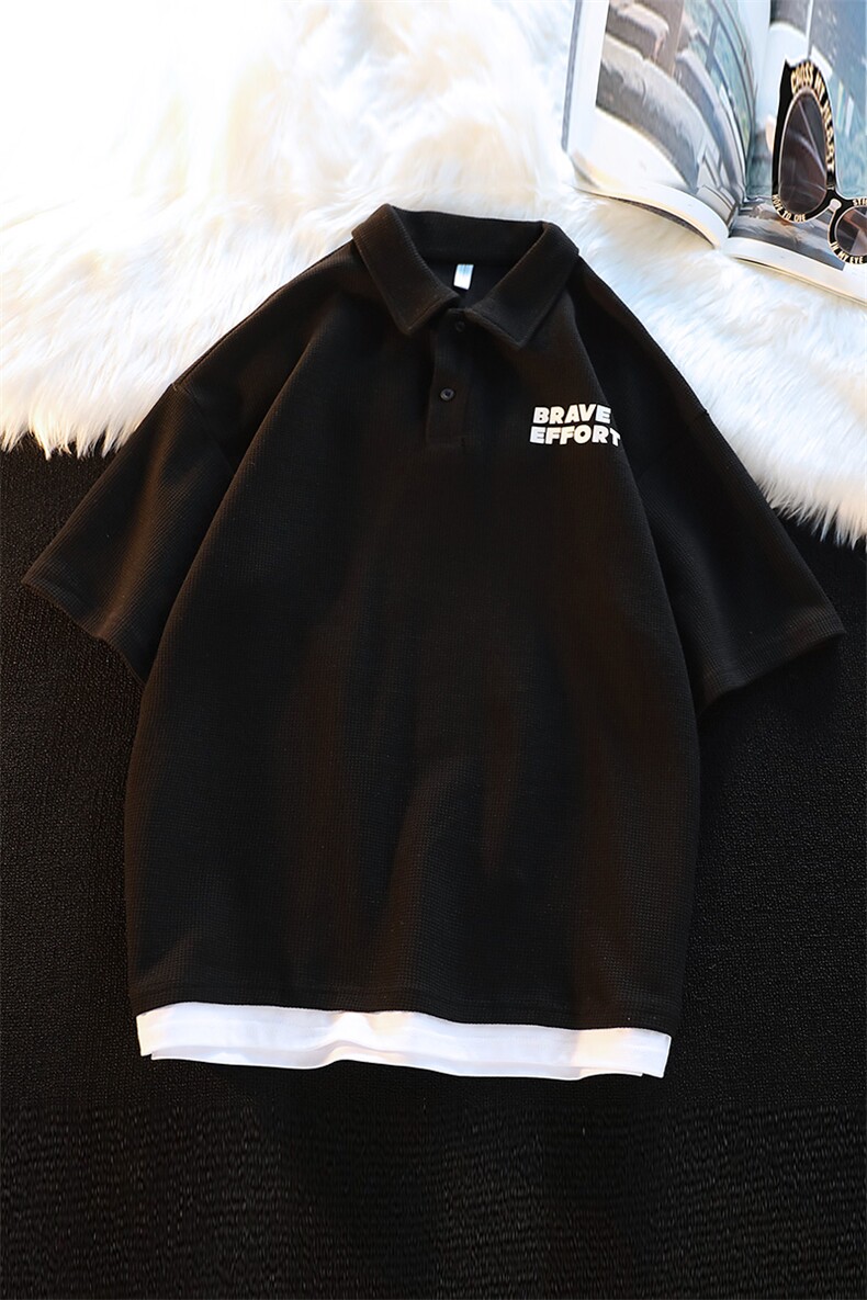2023夏季新品学生百搭假两件潮大码翻领T恤短袖1500-P45控价68,男装T恤,电商A441-1
