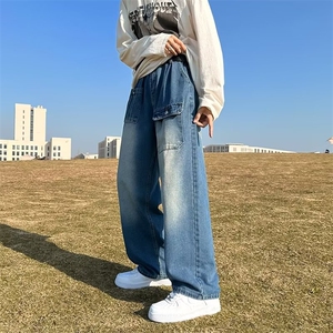 牛仔裤男秋季潮大码休闲裤子高街TN741P42,骚粉色上衣搭配什么裤子图片