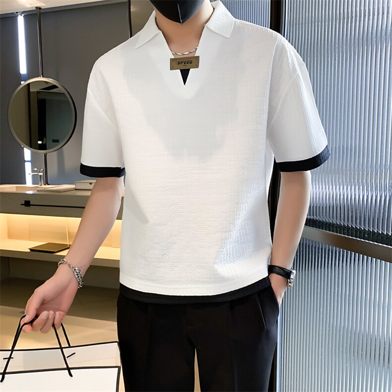翻领polo衫男潮牌夏季短袖t恤韩版修身潮流五分袖体恤上衣T559,男装T恤,星座1116A-2（原606A-1）