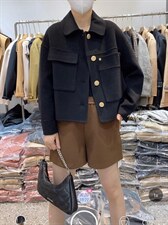 2021秋冬新款韩版宽松显瘦百搭不规则大口袋羊毛双面呢短外套，女装短外套，L·H·X