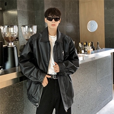 1美式复古大码M-5XL四芒星可拆卸胸针PU皮夹克男JK77771P85控118，男装夹克，星座226-2