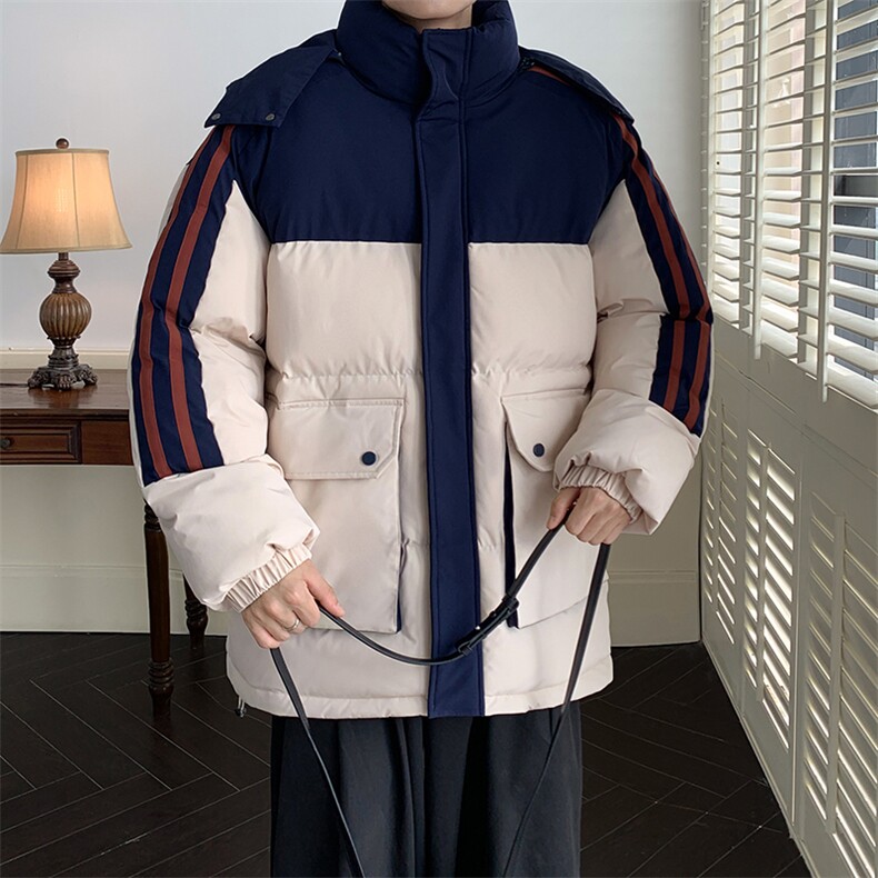 港风潮牌新款织拼色连帽服潮流保暖棉衣M085-P110控159,男装棉衣,星座717