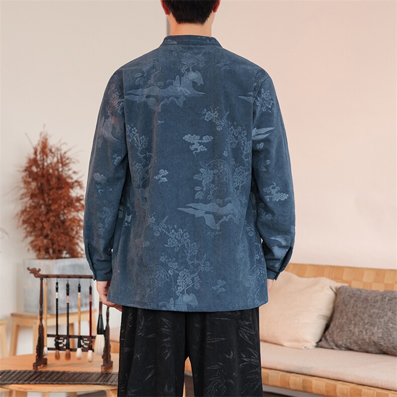 风大码盘扣灯芯绒衬衫2025秋季新款帅气上衣CS112-P65,男装衬衫,电商A008