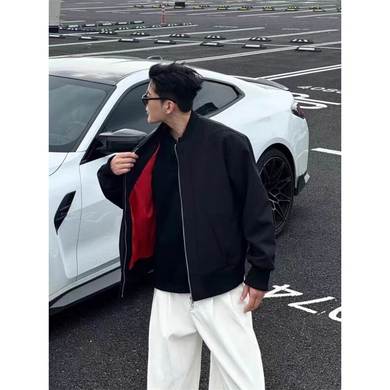 重磅红内美式解构飞行夹克高级倒三角秋季棒球工装痞帅短款外套男，男装夹克，四季星座505