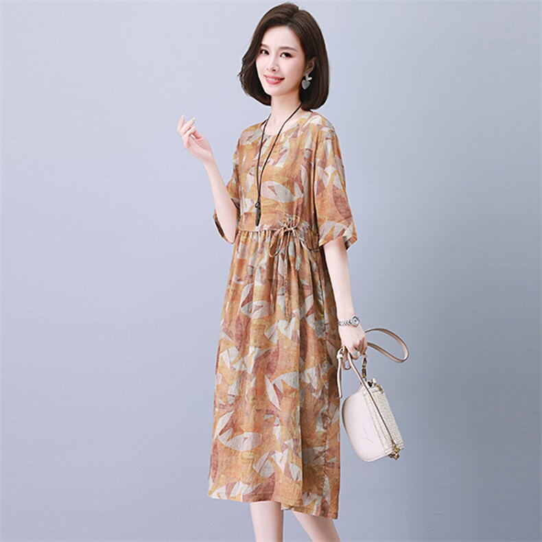 时尚宽松显瘦几何图案连衣裙,女装连衣裙,悦见她