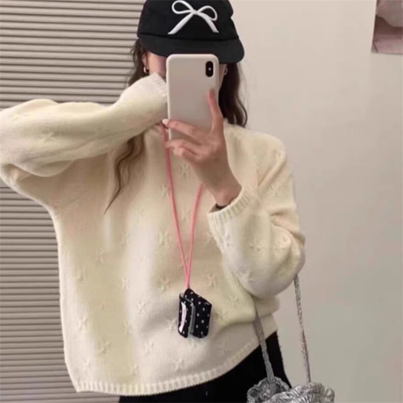 2025年秋季时尚百搭通勤简约休闲阿兰花卷边圆领,女装羊毛衫,旭驰羊绒