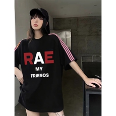 抖音得物品质二开240克宽松纯棉美式潮牌印花三条杠中性风短袖T恤，男装T恤，电商A486-1