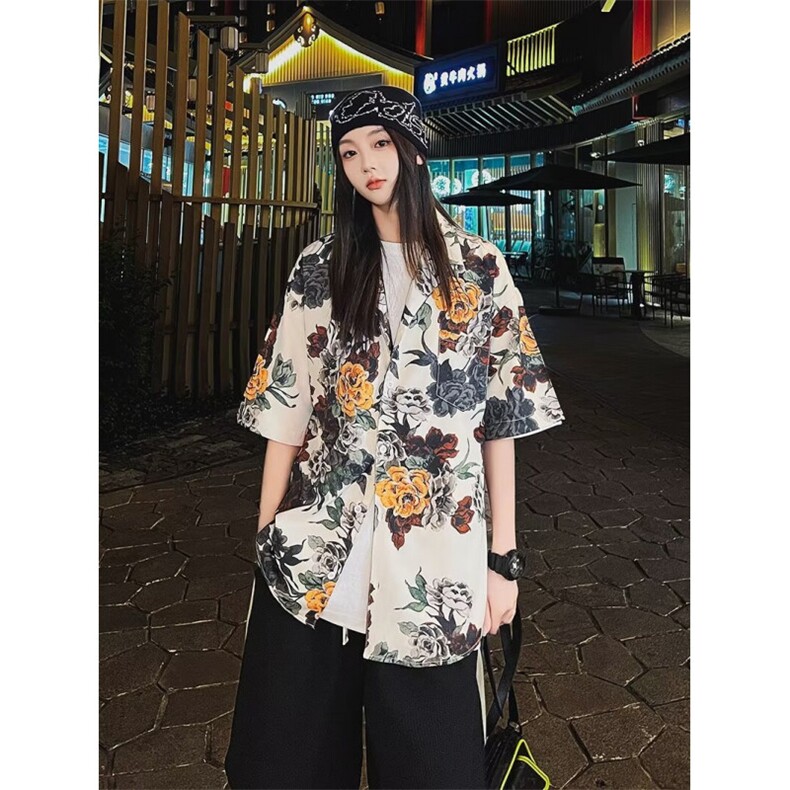 夏季男女同款冰丝衬衣四面衬衫弹短袖潮流图片