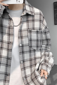 8XL-M 特大码高级感千鸟格闲大码情侣复古翻领夹克外套JK1303P65图片