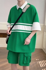夏款青少年翻领撞色Polo衫百搭运动短袖套装男女6627-P65控价88，男装Polo衫，电商A441-1