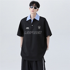 假两件POLO衫潮牌高级美式复古衬衫领拼接印花半袖T恤T276-P48，男装Polo衫，电商C307