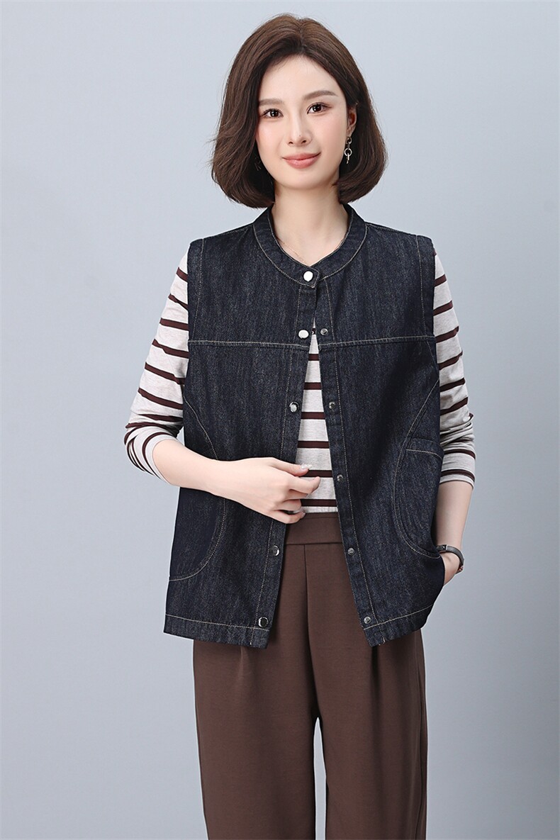 牛仔马甲女2025年春秋新款时尚百搭宽松妈妈无袖坎肩背心外套上衣,女装马甲,悦见她
