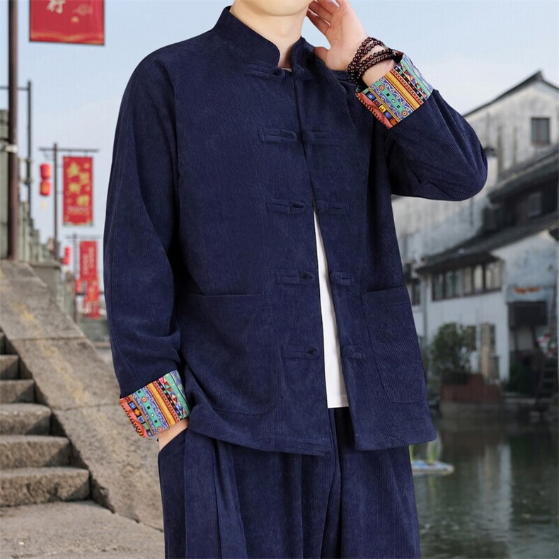 男士外套灯芯绒夹克盘扣立领唐装风XZ1512-2502单夹克-P80,男装夹克,星座1512
