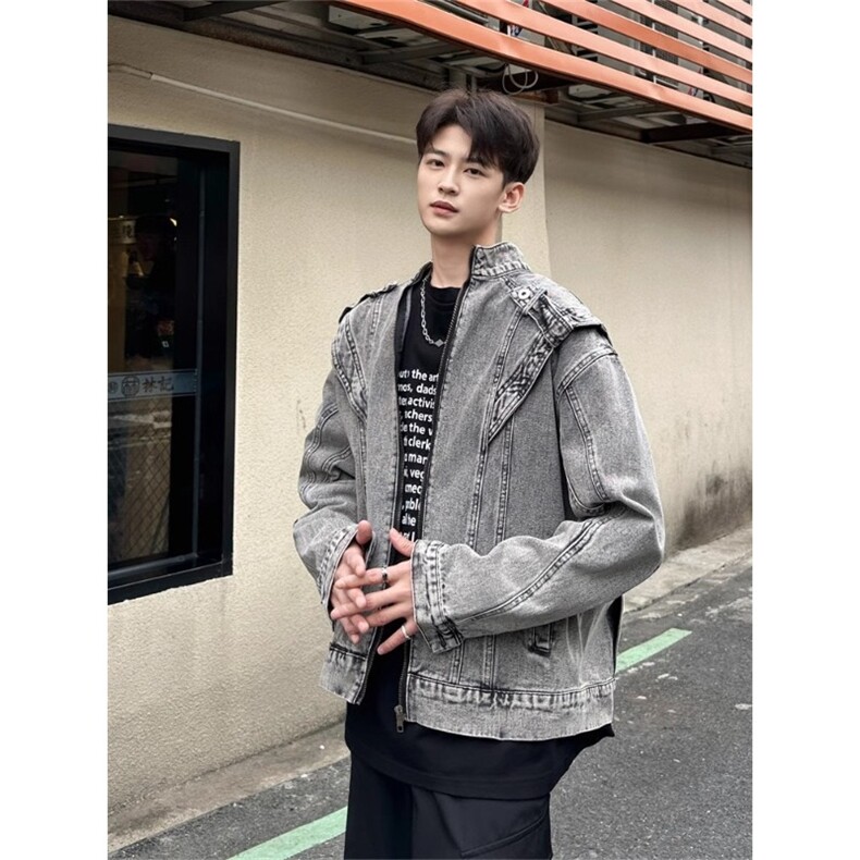 JK8636-P70美式复古水洗做旧牛仔外套炸街小众设计感街头,男装工装外套,电商B323A