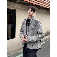 JK8636-P70美式复古水洗做旧牛仔外套炸街小众设计感街头，男装工装外套，电商B323A