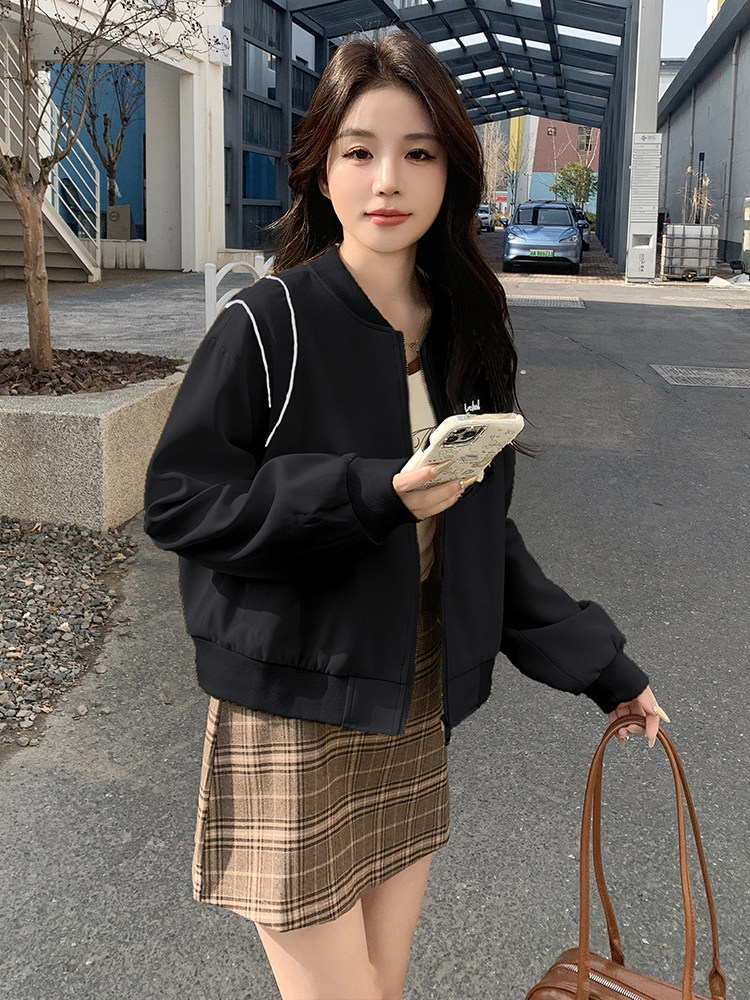 米杏春季新款立领休闲长袖短外套女宽松工装夹克高级时尚,女装短外套,慧峰