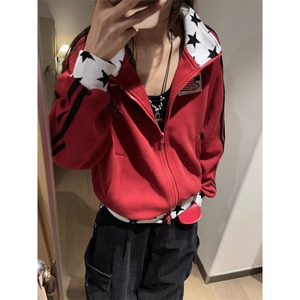 潮酷美式撞色卫衣外套女帅气街头休闲复古拉链开衫宽松上衣图片