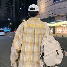 2026春季港风休闲字母印花格子衬衫男大码痞帅外套C2503特P43控85，男装衬衫，电商A001